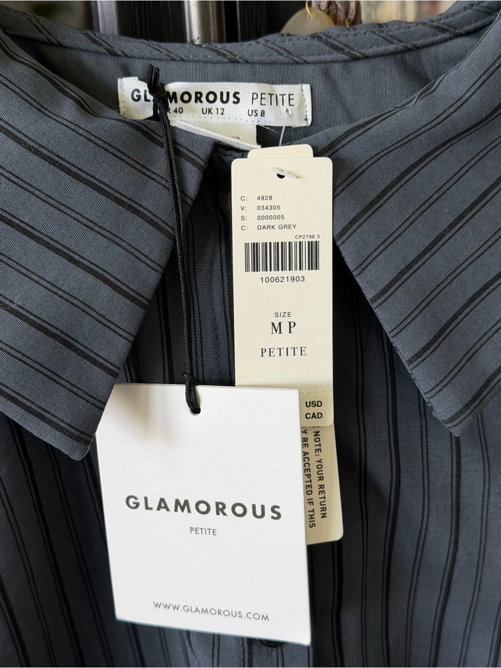 New Anthropologie Glamorous Petite Dark Grey Pinstripe Dress